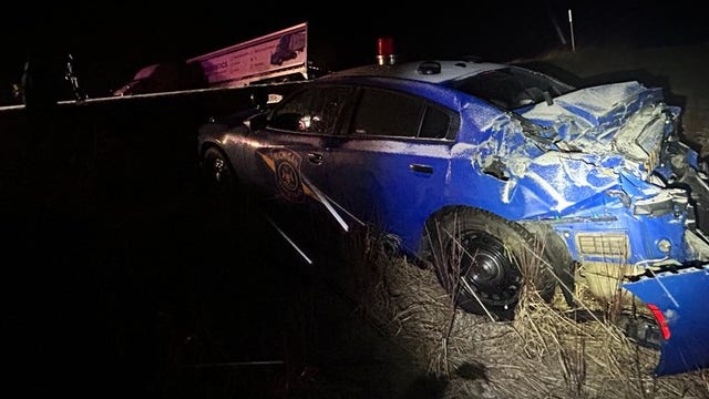 Police urge caution on icy roads after MSP vehicle, firetruck both hit by semi-trucks