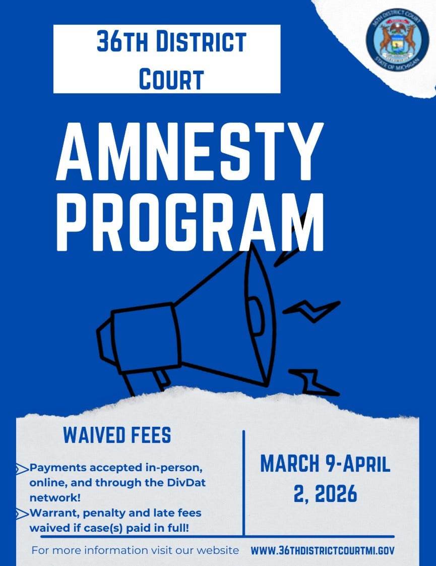 36th District Court amnesty program waives late fees, penalties, warrant costs
