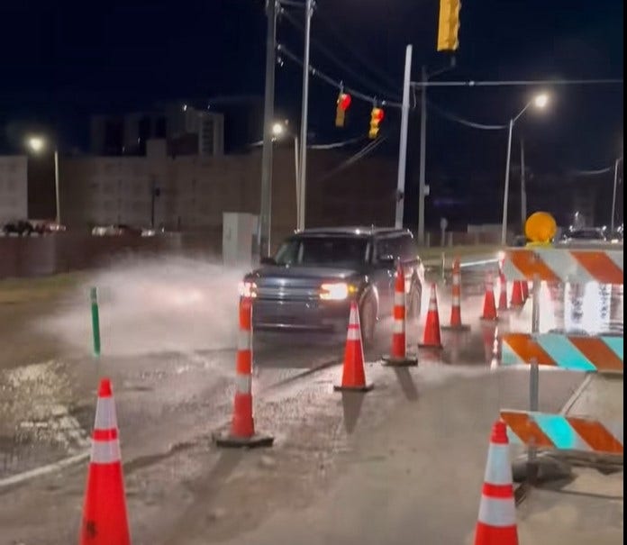 Detroit water main break snarls travel on East Jefferson Monday morning