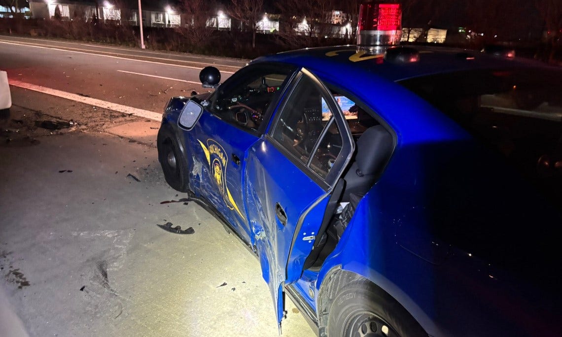 MSP trooper injured after driver crashes into patrol car on I-94