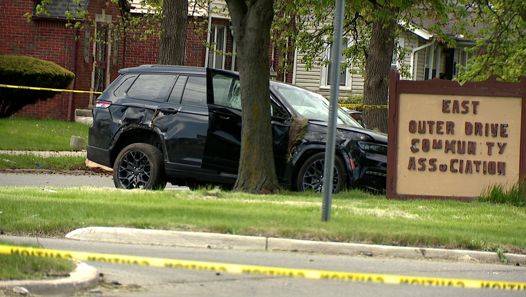 Car crashed near Outer Drive and Hayes Street.