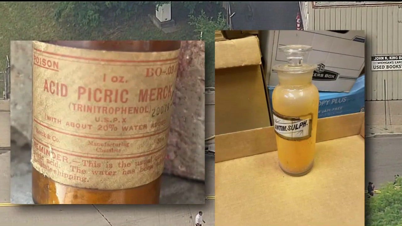 Bookstore staffers in Detroit discover explosive acid among stacks of books