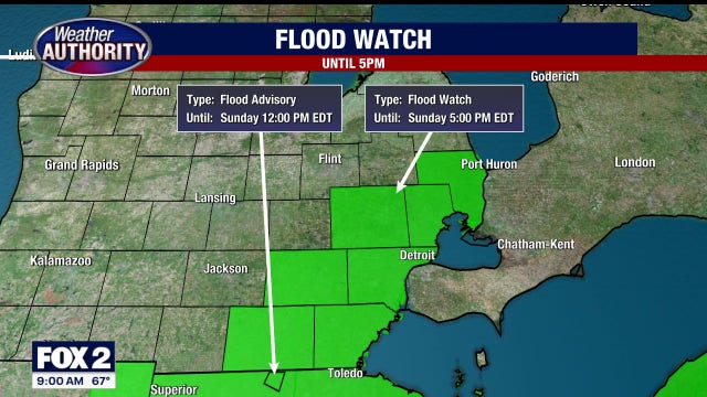 Flood watch in effect for metro Detroit Sunday