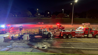 Hazmat crews clean up I-96 truck and street sweeper crash, fuel spill in Detroit