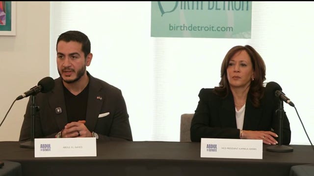 Former VP Kamala Harris campaigns with US Senate Candidate Abdul El-Sayed in Detroit