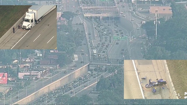 SB Lodge freeway reopens at Livernois after crash with motorcycle, semi-truck