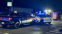 Driver crashes pickup truck into Detroit police scout car head-on