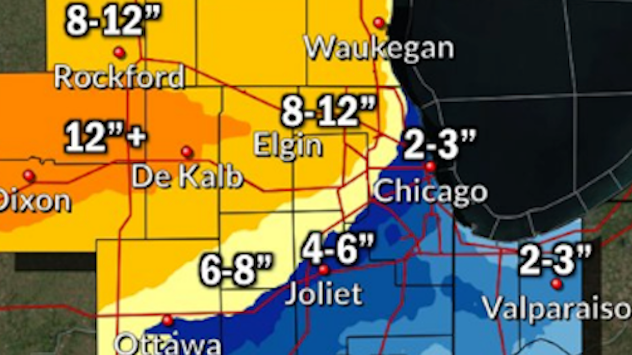 current snow totals chicago area