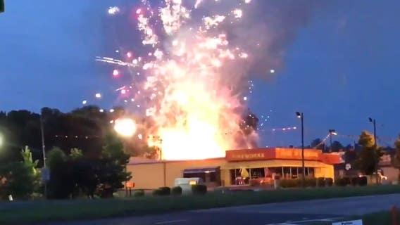 'Spectacular fire' destroys at least 2 containers at fireworks store