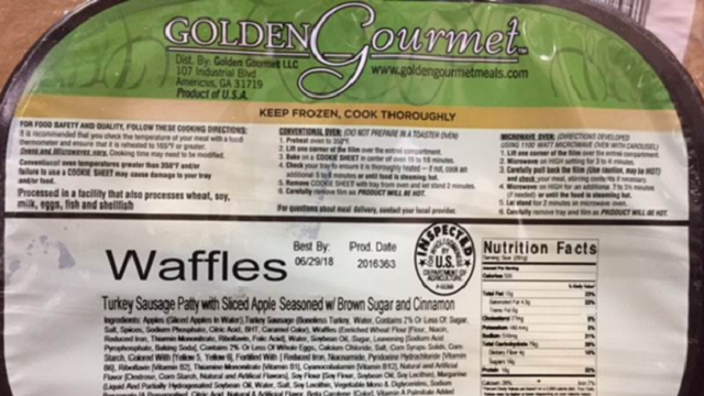 Pre-packaged waffle and turkey sausage meals recalled