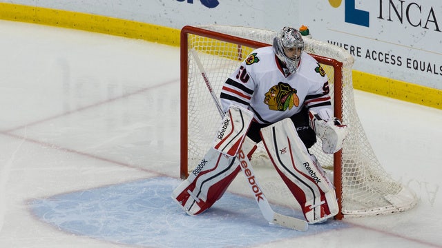 G Corey Crawford skates before Chicago's first practice