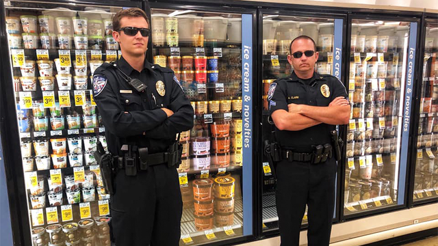 Police guard ice cream aisle in market following viral Blue Bell ice cream licking video