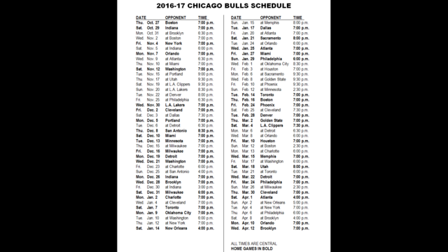 Chicago Bulls announce 2016-17 schedule