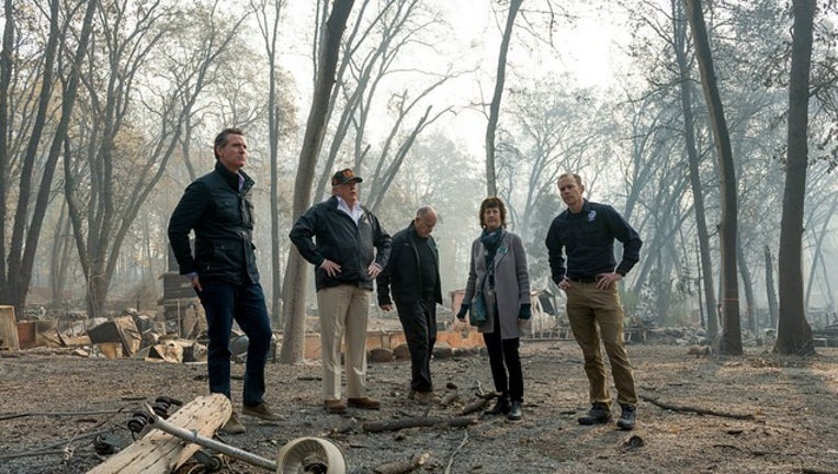 GETTY Gavin Newsom, Donald Trump, Jerry Brown, Paradise Mayor Jody Jones, FEMA Director Brock Jones