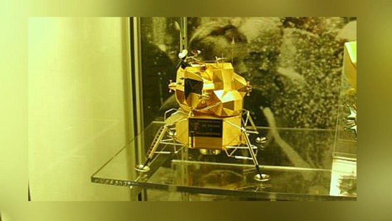 7e0e32f6-This gold lunar module replica was stolen from the Neil Armstrong Museum in Ohio.