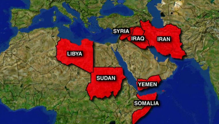8ca1ba37-Map of the countries impacted by Trump order banning travelers from predominantly Muslim countries