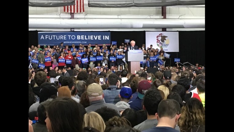 Bernie Sanders at podium in Summit