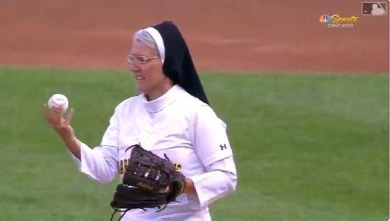Sister Mary Jo first pitch-409162
