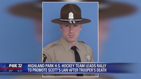 Suburban high school hockey team leads rally to promote Scott's Law after trooper's death