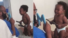 Toddler’s infectious laugh during ABC's lesson with dad goes viral: 'Is he laughing with me or at me'