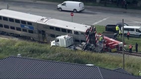 SouthWest Service Metra train hits semi, derails in rail yard