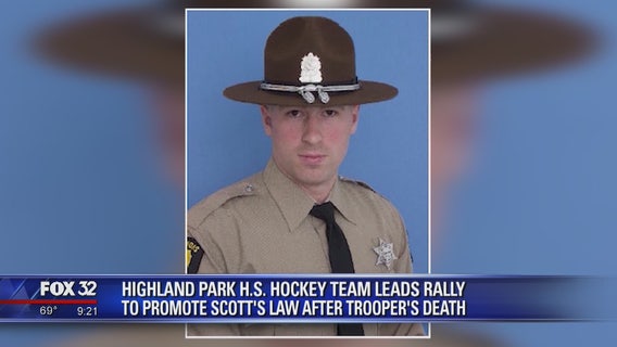 Suburban high school hockey team leads rally to promote Scott's Law after trooper's death