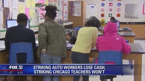 Striking auto workers lose cash, striking Chicago teachers won't