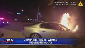 VIDEO: Zion police rescue woman from burning car