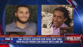 100+ people gather for vigil for 2 men killed when car drove into Lake Michigan