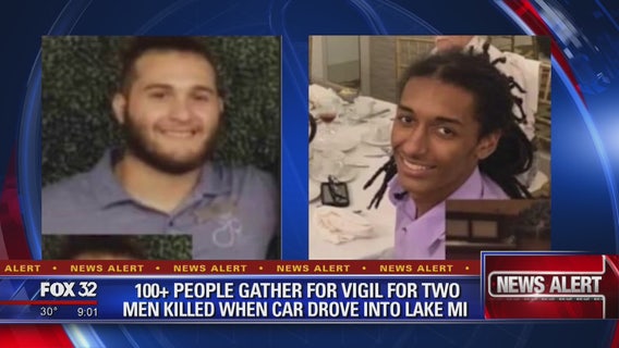 100+ people gather for vigil for 2 men killed when car drove into Lake Michigan