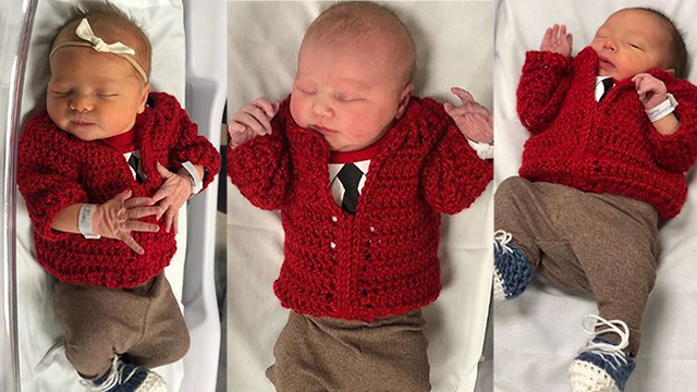 Hospital dresses up ‘newest neighbors’ in tiny red Mister Rogers cardigans for World Kindness Day