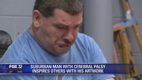 Suburban man with cerebral palsy inspires others with his artwork