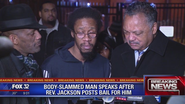 Man who was body slammed by Chicago cop bailed out of jail by Rev. Jackson
