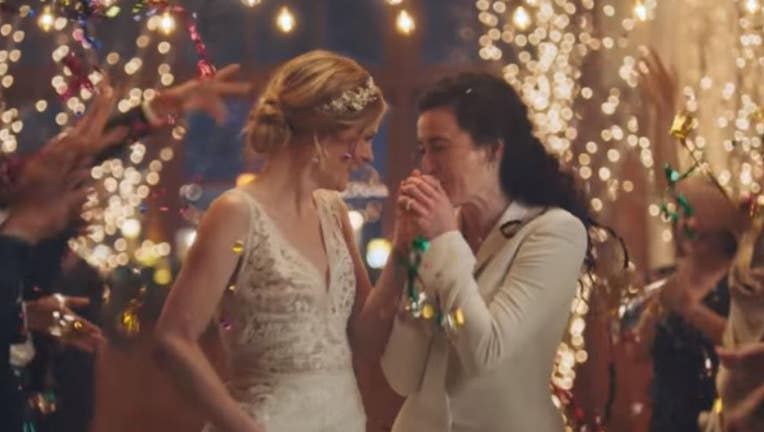 Ad on Hallmark that showed a same-sex couple kissing at their wedding