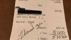 Waitress finds $5,000 tip while working final table of the night