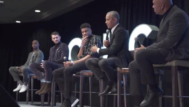 Obama discussion with NBA players Giannis Antetokounmpo, Kevin Love and Chris Paul