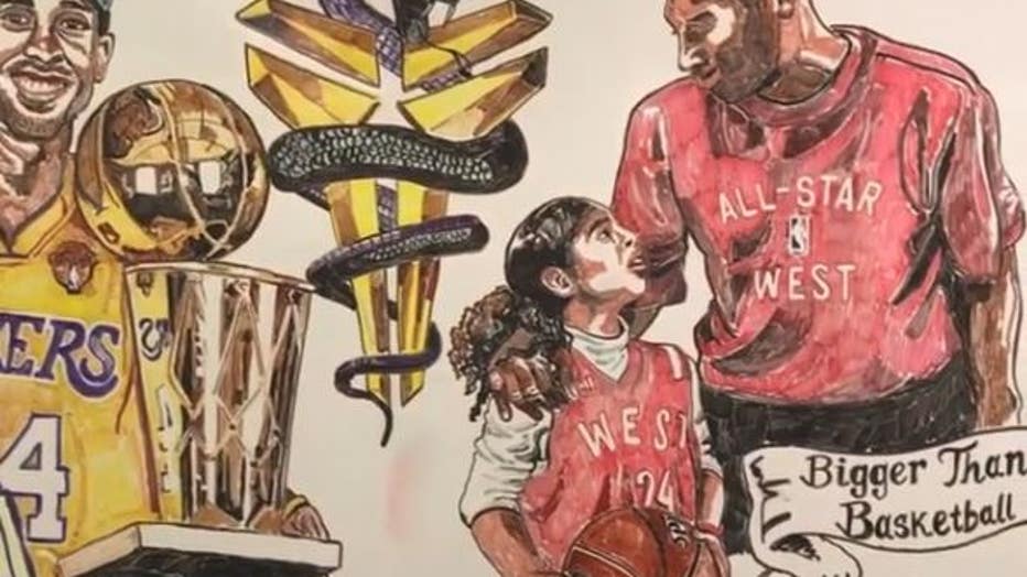 Art teacher pays homage to Kobe, Gianna Bryant with spectacular mural using dry erase markers ...