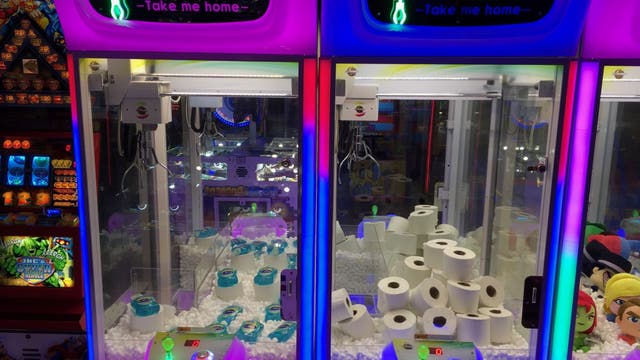 Amid coronavirus shortages, arcade stocks claw machines with soap, toilet paper, hand sanitizer