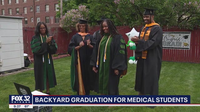 Chicago family holds backyard graduation for their medical student daughter and her friend