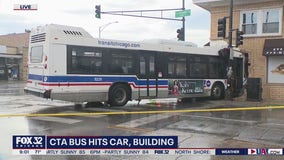 6 hurt after CTA bus crashes into NW Side business after being struck by hit-and-run driver