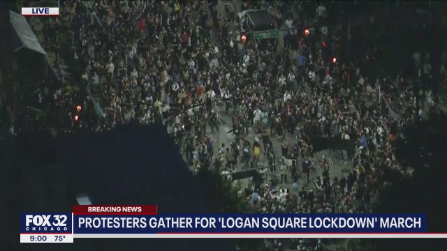 Hundreds of protesters gather in Logan Square outside Mayor Lightfoot's home
