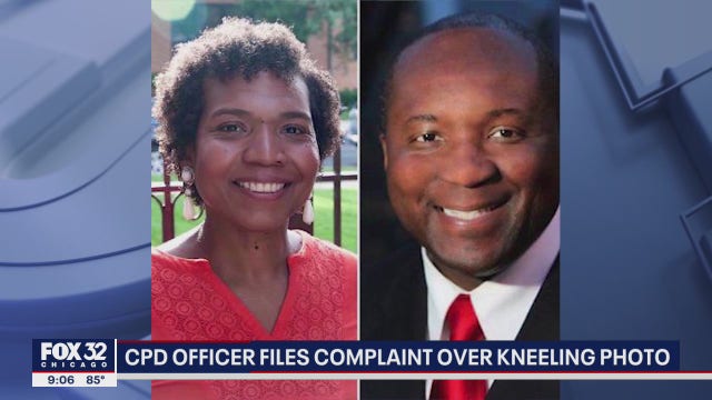 Chicago cop files complaint against fellow officer over viral kneeling photo