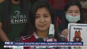 Student-athletes help Chicago business owner after his store was ransacked by looters twice