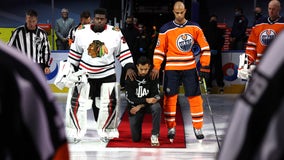 Chicago Blackhawks Malcolm Subban shows support for Black Lives Matter before game against Oilers