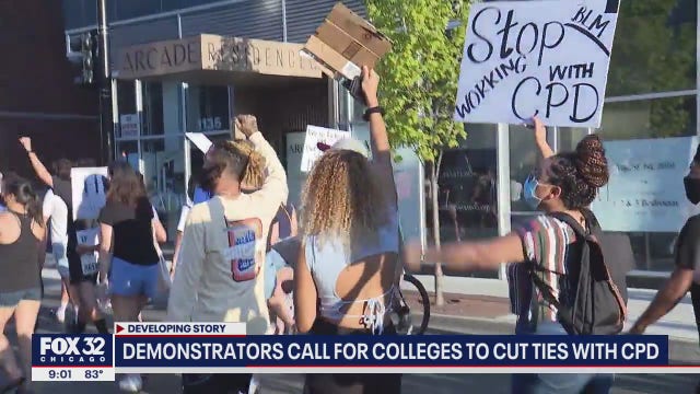 Demonstrators demand colleges cut ties with CPD