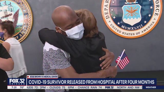 Veteran leaves Chicago hospital after battling COVID-19 for 4 months, reunites with family