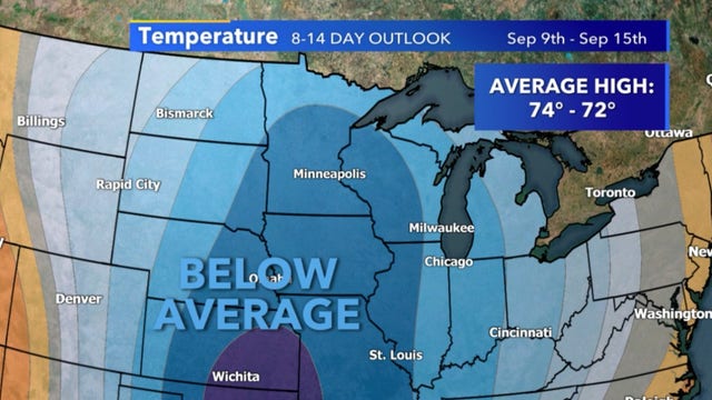 Large air mass moves down from Canada next week, cooler than average conditions expected in Midwest