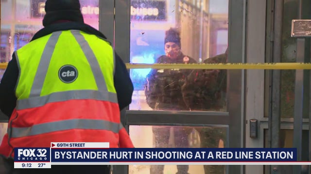 Bystander hit by stray gunfire during shootout at Red Line station at 69th Street