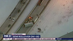 I-80 reopens after semi rolls over near I-355, injuring driver