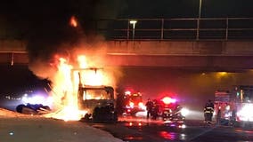 Semitrailer fire on Bishop Ford shuts down inbound lanes at 130th